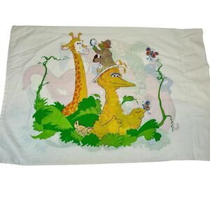 Vtg. Sesame Street JUNGLE SAFARI Std.‎ Pillowcase Big Bird Oscar Ernie Elephant